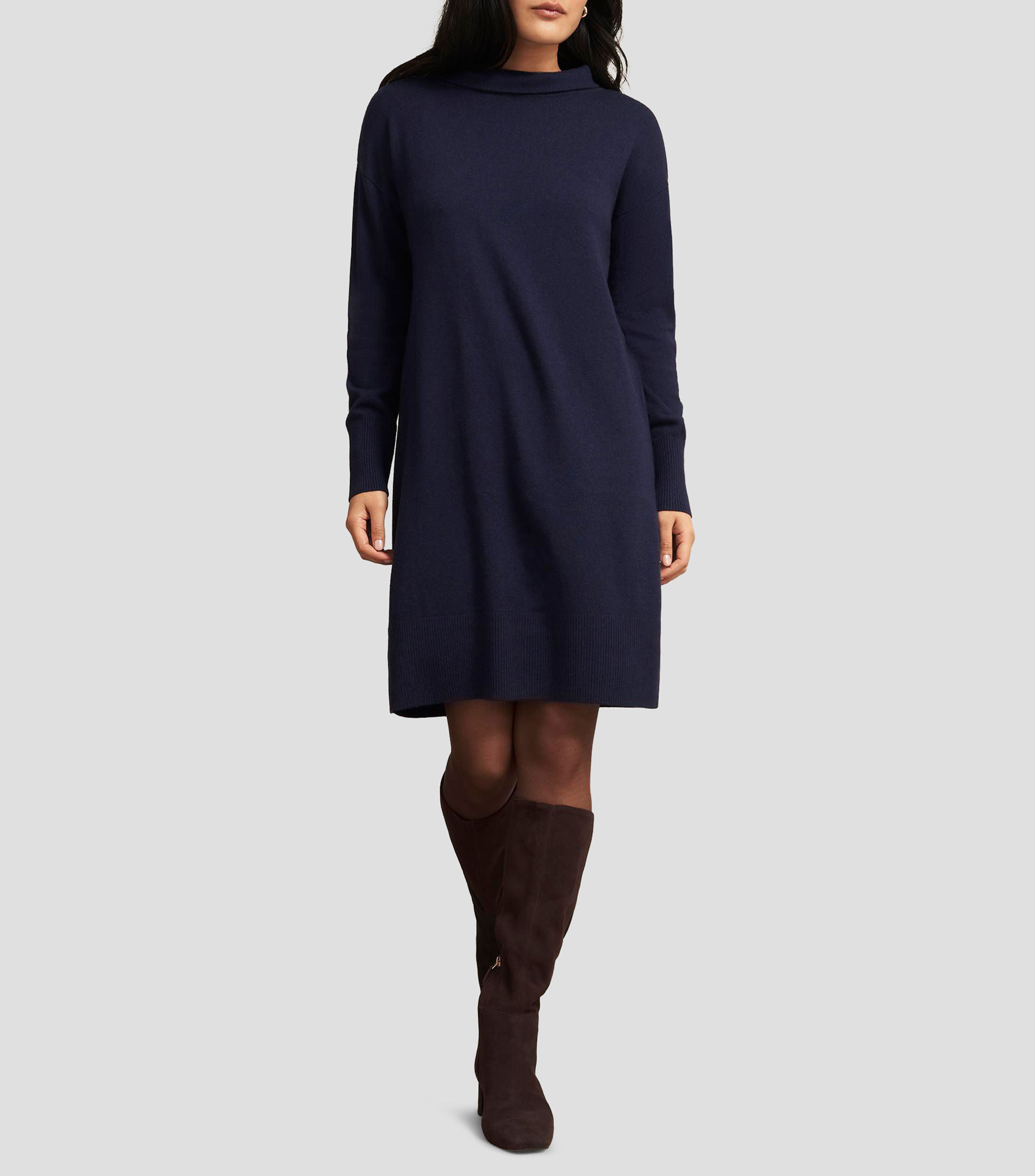 Vestido midi manga larga liso Mujer